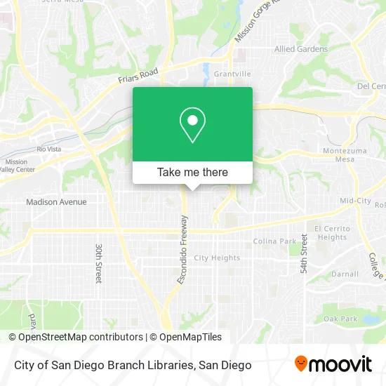 Mapa de City of San Diego Branch Libraries