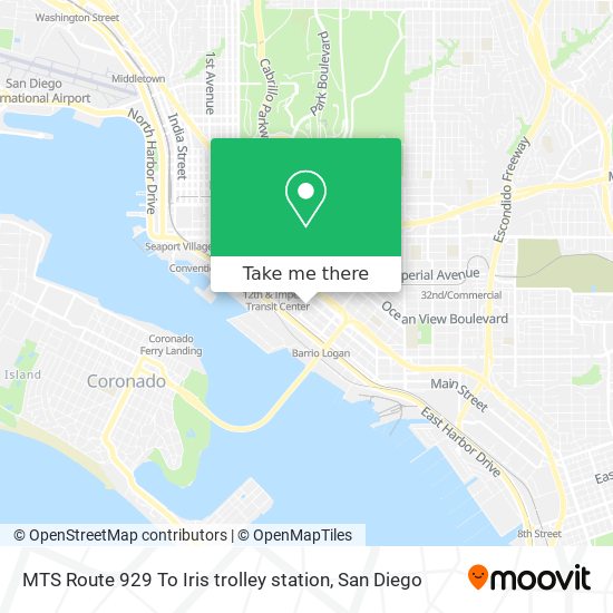 MTS Route 929 To Iris trolley station map