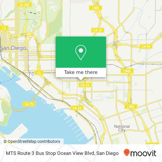 MTS Route 3 Bus Stop Ocean View Blvd map