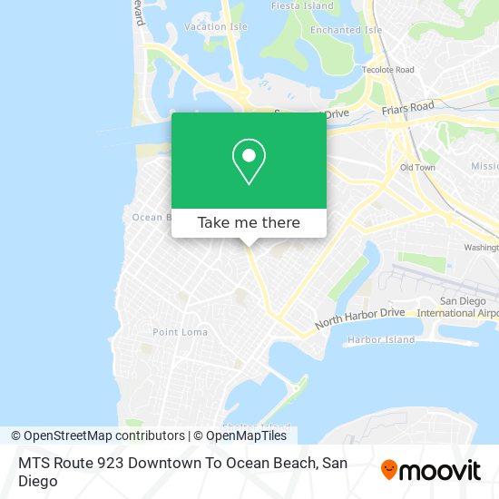 Mapa de MTS Route 923 Downtown To Ocean Beach