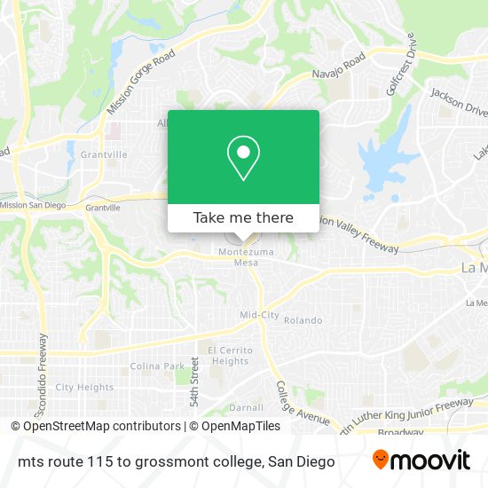 mts route 115 to grossmont college map