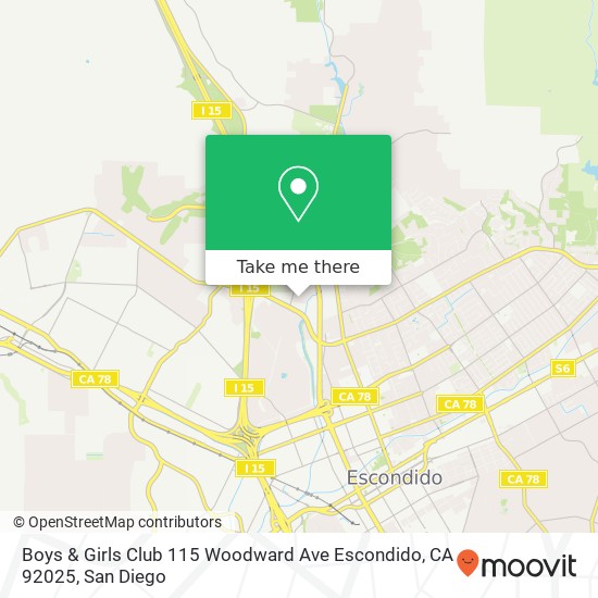 Mapa de Boys & Girls Club 115 Woodward Ave Escondido, CA  92025