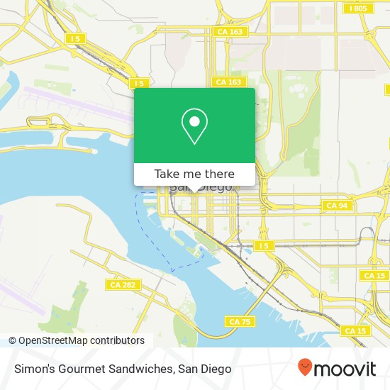 Mapa de Simon's Gourmet Sandwiches, 101 W Broadway San Diego, CA 92101