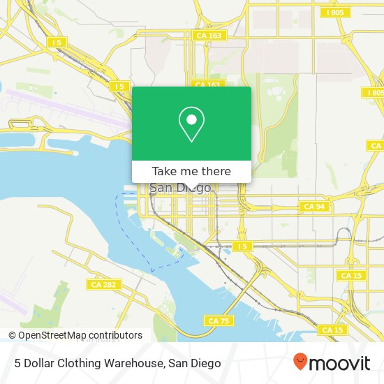Mapa de 5 Dollar Clothing Warehouse, 1065 5th Ave San Diego, CA 92101