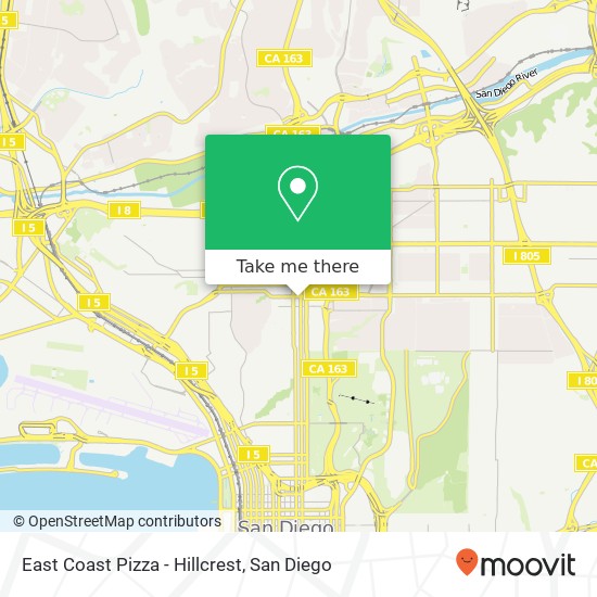 Mapa de East Coast Pizza - Hillcrest, 435 University Ave San Diego, CA 92103