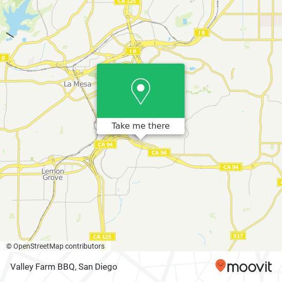 Mapa de Valley Farm BBQ, 9040 Campo Rd Spring Valley, CA 91977