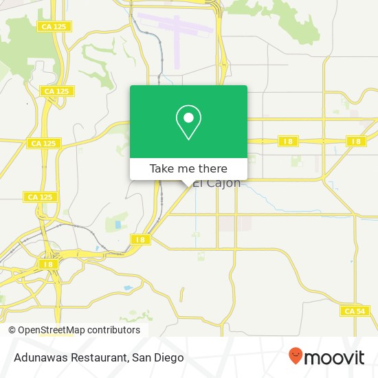 Mapa de Adunawas Restaurant, 293 El Cajon Blvd El Cajon, CA 92020
