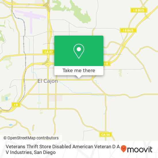 Mapa de Veterans Thrift Store Disabled American Veteran D A V Industries, 1130 E Main St El Cajon, CA 92021