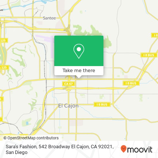Mapa de Sara's Fashion, 542 Broadway El Cajon, CA 92021