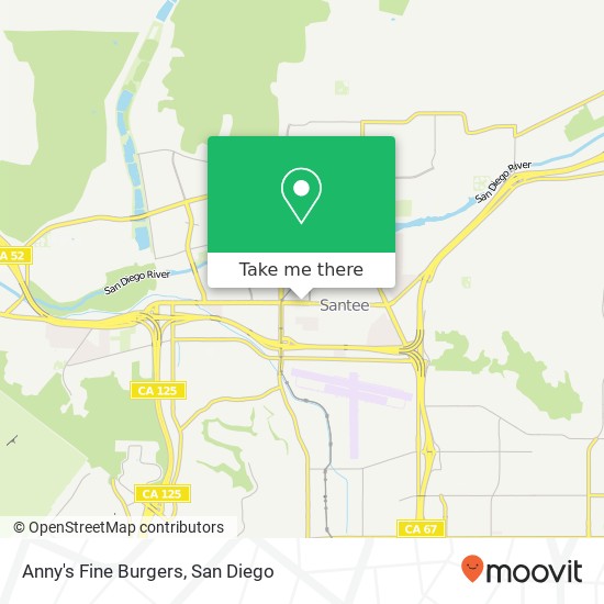 Mapa de Anny's Fine Burgers, 9862 Mission Gorge Rd Santee, CA 92071