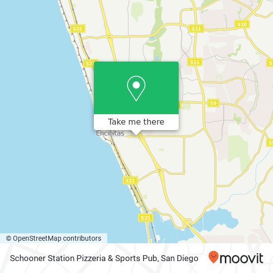 Mapa de Schooner Station Pizzeria & Sports Pub, 481 Santa Fe Dr Encinitas, CA 92024