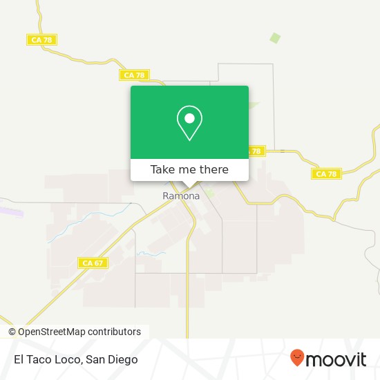 Mapa de El Taco Loco, 838 Main St Ramona, CA 92065