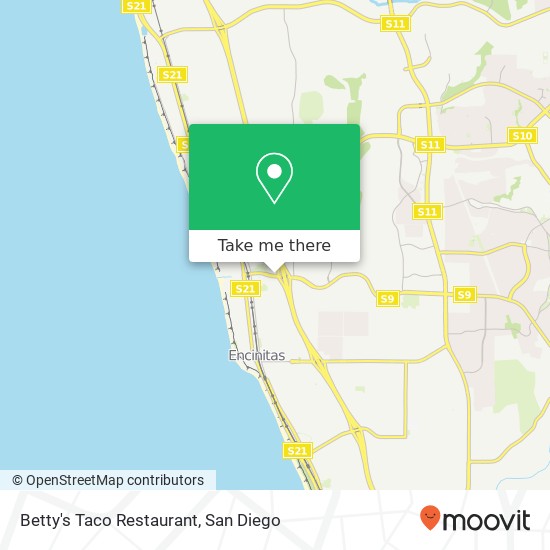 Mapa de Betty's Taco Restaurant, 164 Encinitas Blvd Encinitas, CA 92024