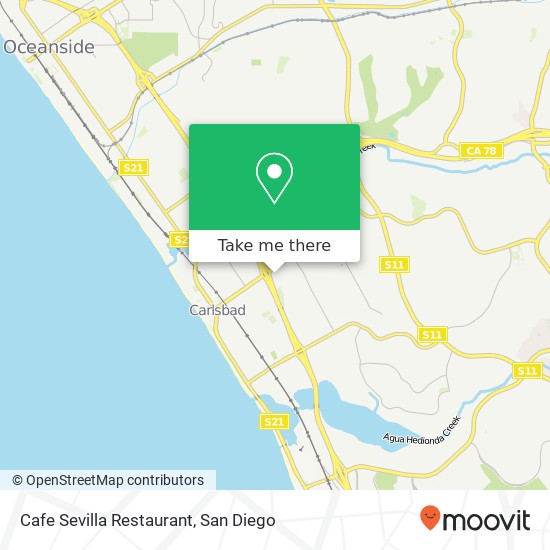 Mapa de Cafe Sevilla Restaurant, 3050 Pio Pico Dr Carlsbad, CA 92008