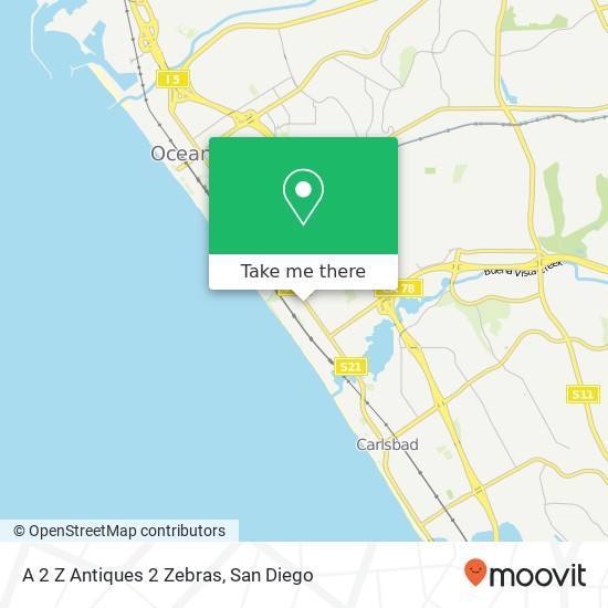 Mapa de A 2 Z Antiques 2 Zebras, 1709 S Coast Hwy Oceanside, CA 92054