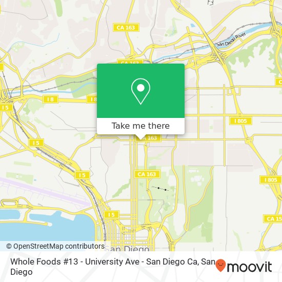 Mapa de Whole Foods #13 - University Ave - San Diego Ca