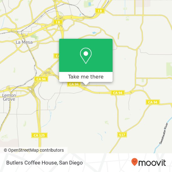 Mapa de Butlers Coffee House, 9631 Campo Rd Spring Valley, CA 91977