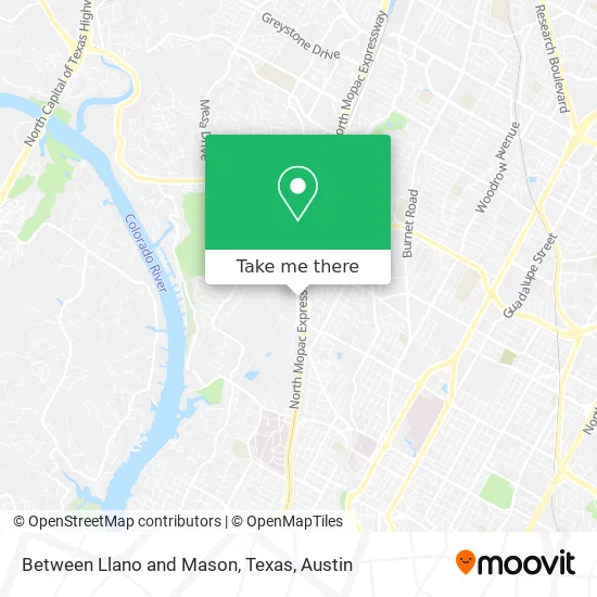 Between Llano and Mason, Texas map