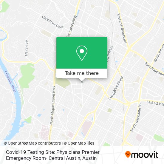 Mapa de Covid-19 Testing Site: Physicians Premier Emergency Room- Central Austin