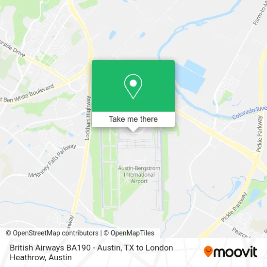 British Airways BA190 - Austin, TX to London Heathrow map