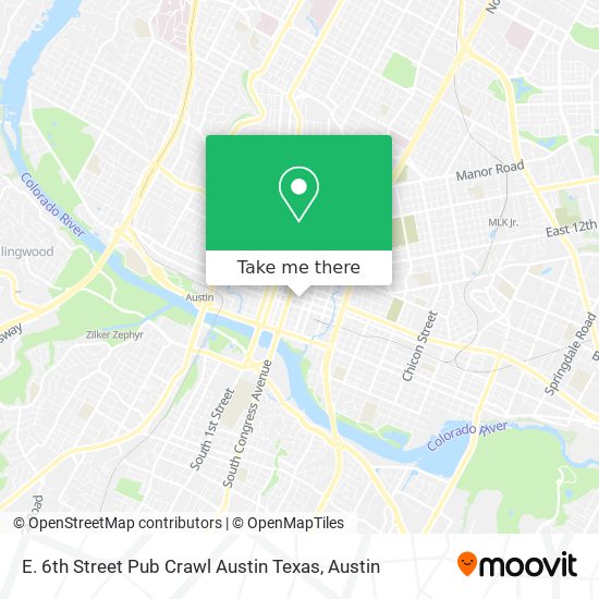 E. 6th Street Pub Crawl Austin Texas map