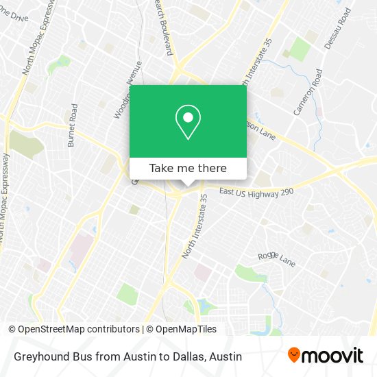 Mapa de Greyhound Bus from Austin to Dallas