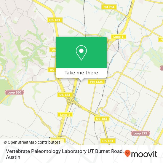 Mapa de Vertebrate Paleontology Laboratory UT Burnet Road