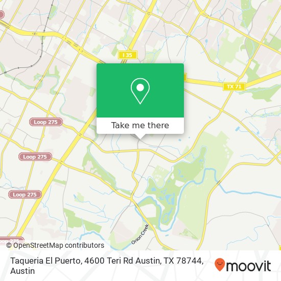 Mapa de Taqueria El Puerto, 4600 Teri Rd Austin, TX 78744