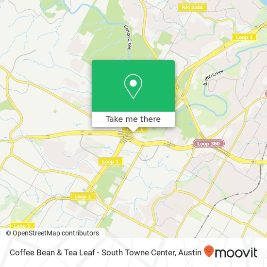 Mapa de Coffee Bean & Tea Leaf - South Towne Center, 5030 US-290 W Austin, TX 78735