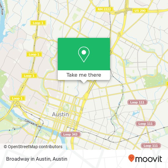 Broadway in Austin map