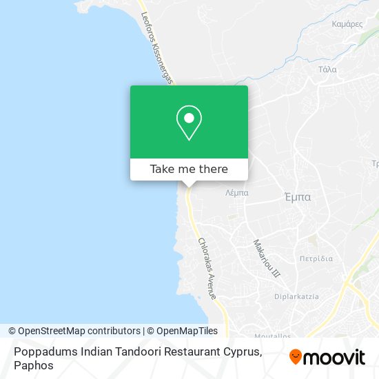 Poppadums Indian Tandoori Restaurant Cyprus map