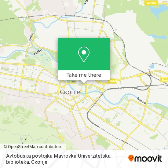 Avtobuska postojka Mavrovka-Univerzitetska biblioteka mapa