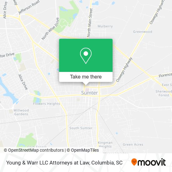 Mapa de Young & Warr LLC Attorneys at Law