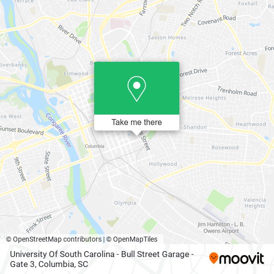 Mapa de University Of South Carolina - Bull Street Garage - Gate 3