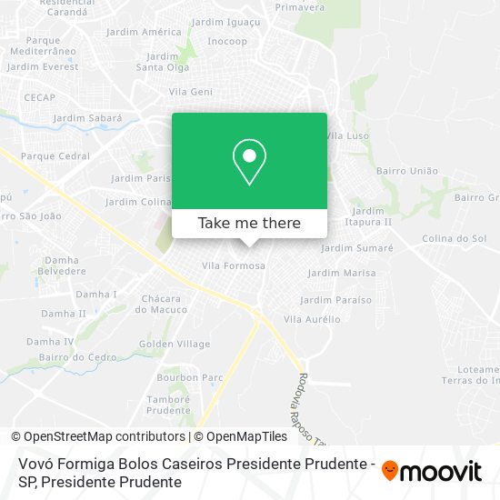 Mapa Vovó Formiga Bolos Caseiros Presidente Prudente - SP