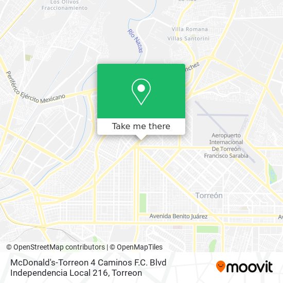 Mapa de McDonald's-Torreon 4 Caminos F.C. Blvd Independencia Local 216