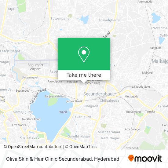 How to get to Oliva Skin & Hair Clinic Secunderabad in Hyderabad by Bus,  Metro or Train?