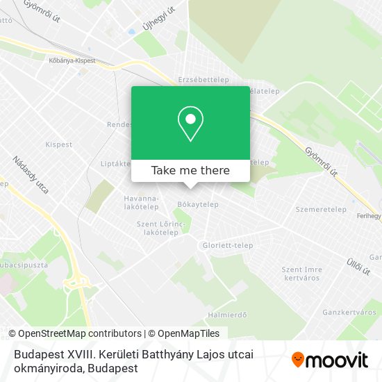Budapest XVIII. Kerületi Batthyány Lajos utcai okmányiroda map