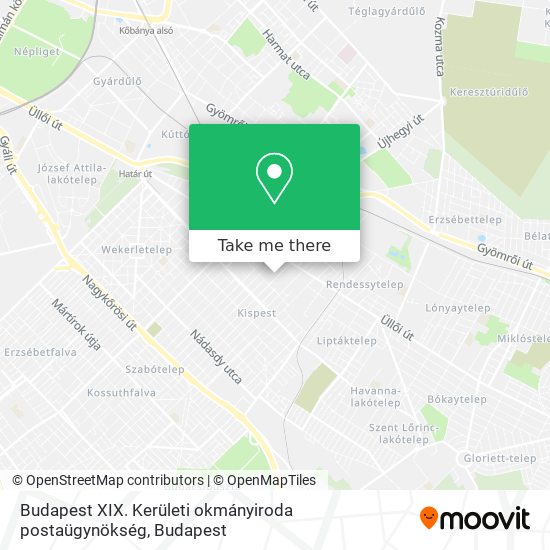 Budapest XIX. Kerületi okmányiroda postaügynökség map