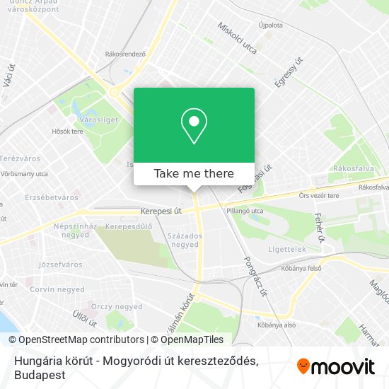Hungária körút - Mogyoródi út kereszteződés map