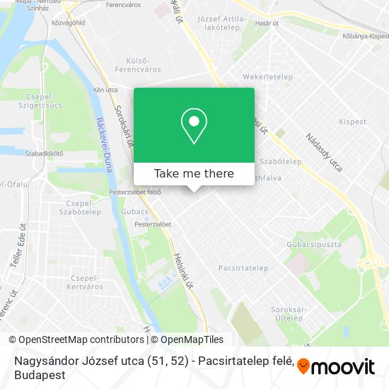 Nagysándor József utca (51, 52) - Pacsirtatelep felé map