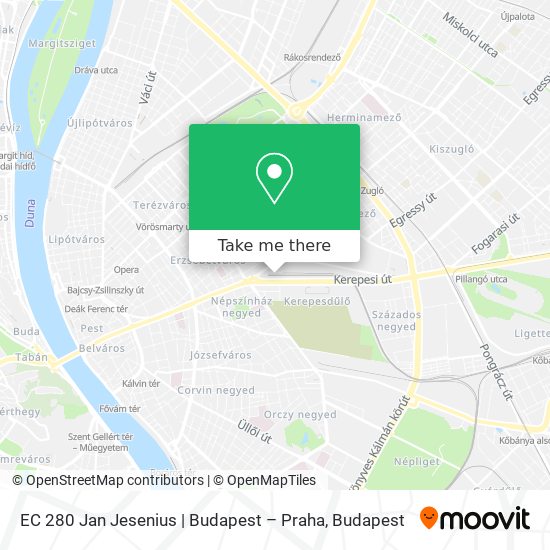 EC 280 Jan Jesenius | Budapest – Praha map