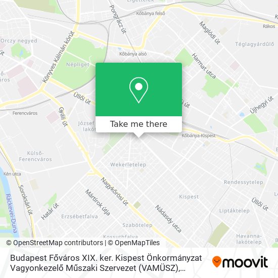 Budapest Főváros XIX. ker. Kispest Önkormányzat Vagyonkezelő Műszaki Szervezet (VAMÜSZ) map