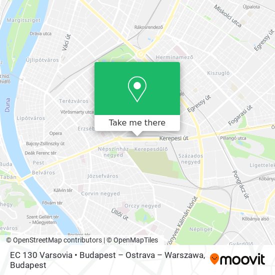EC 130 Varsovia • Budapest – Ostrava – Warszawa map