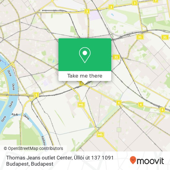 Thomas Jeans outlet Center, Üllôi út 137 1091 Budapest map