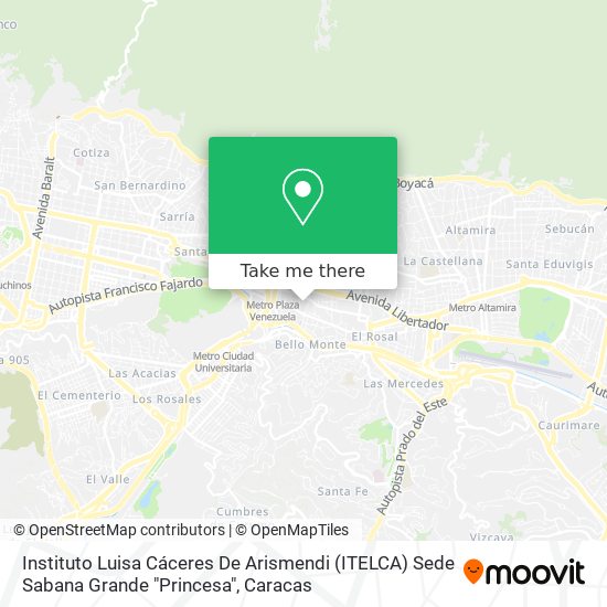 Mapa de Instituto Luisa Cáceres De Arismendi (ITELCA) Sede Sabana Grande "Princesa"