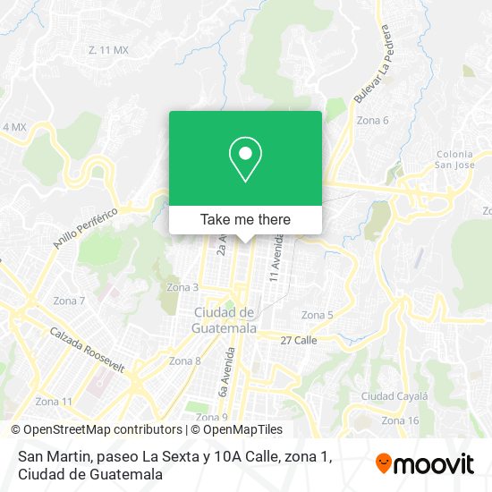 Mapa de San Martin, paseo La Sexta y 10A Calle, zona 1