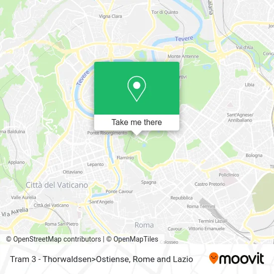 Tram 3 - Thorwaldsen>Ostiense map