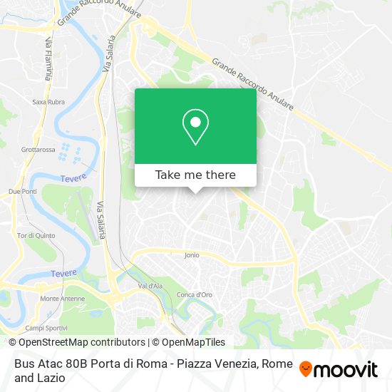 Bus Atac 80B Porta di Roma - Piazza Venezia map