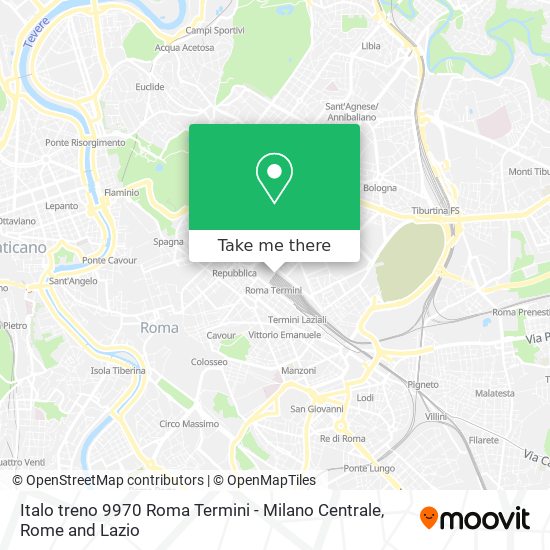 Italo treno 9970 Roma Termini - Milano Centrale map